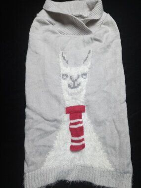 JINGLES & JOY HOLIDAY YAMA DOG SWEATER CHRISTMAS BEIGE SIZE LARGE L 100% ACRYLIC